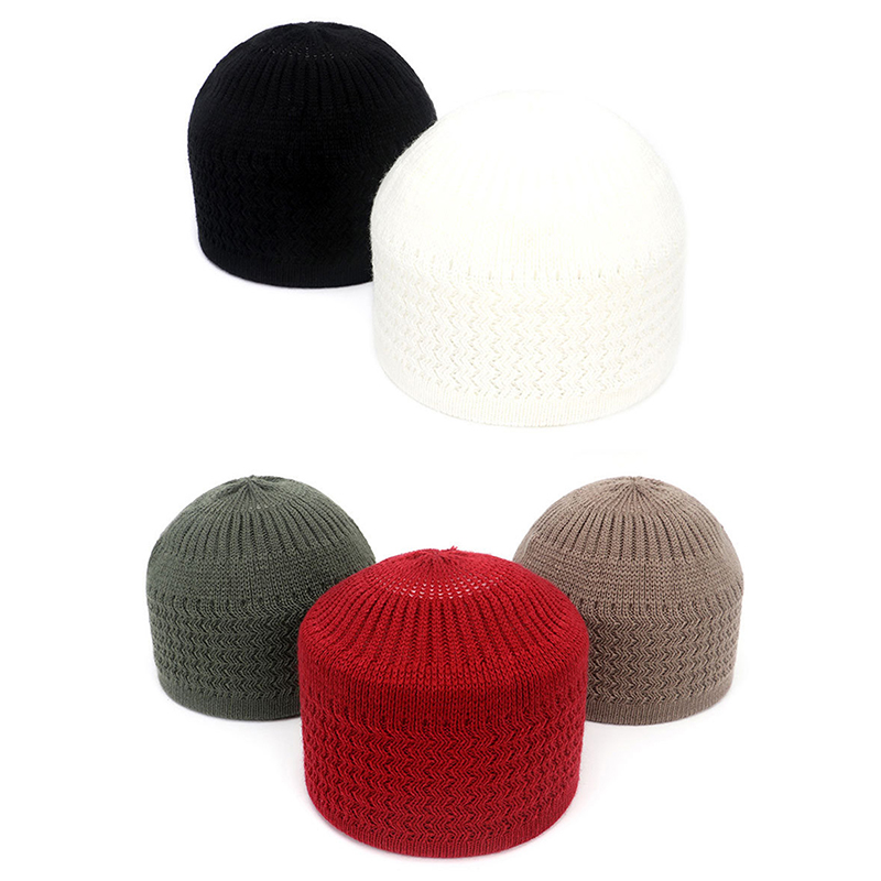 Winter Knitted Muslim Men Prayer Hats Warm Male Beanies Cap Islamic Ramadan Je Kippah Homme Hat Unisex Wrap Head Cap a87db