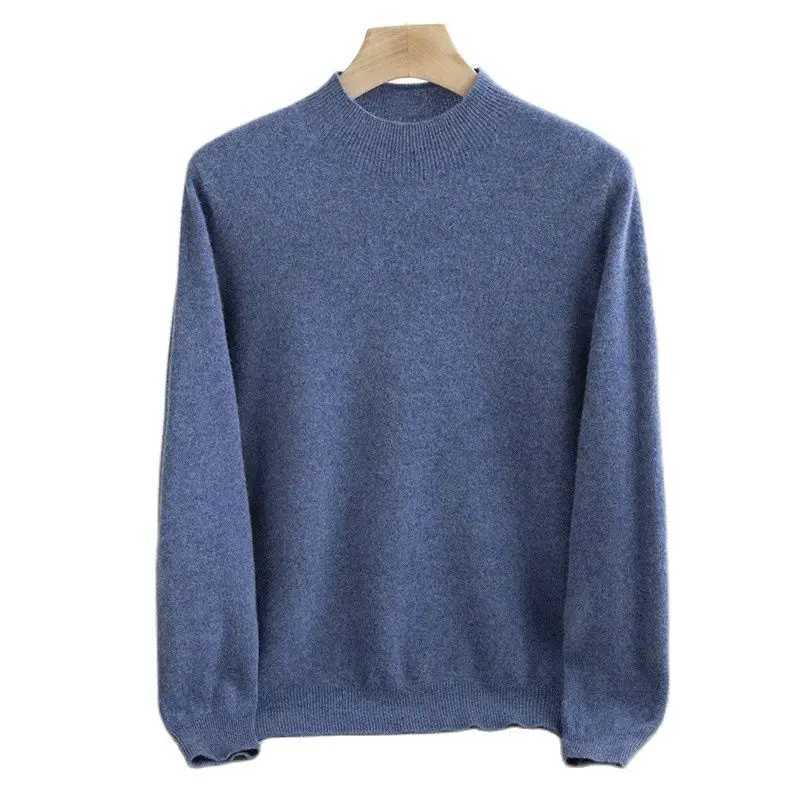 100% Pure Merino Wool Sweater Mens Pullover Half Neck Cashmere Sweater Thick Warm Winter Casual Wool Knitted Shirt W2411111