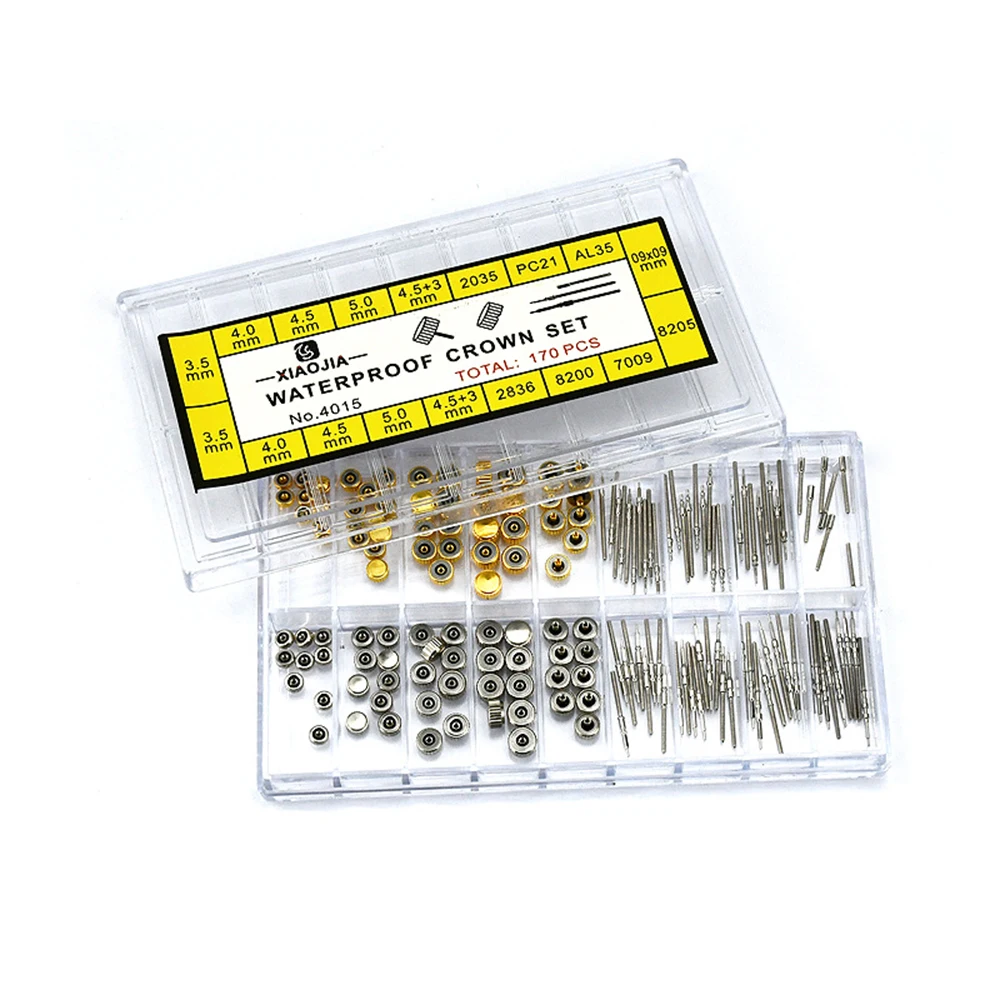 170Pcs/Box Watch Crown Parts Replacement Assorted Dome Flat Head Watch Accessories Repair Tool Kit Accessories Tool Kits