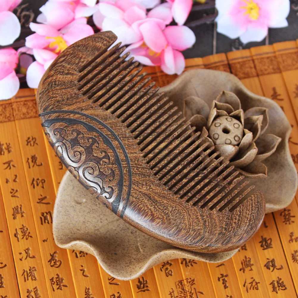 Women and men use vintage sandalwood beard and hair comb handmade natural wooden comb with fine and wide teeth W241112