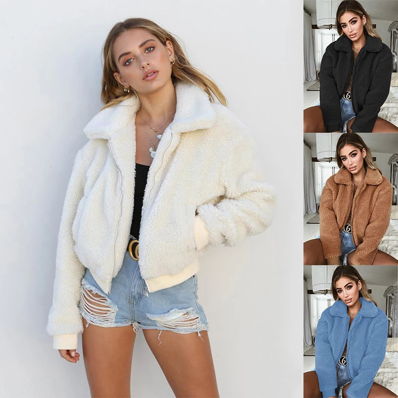 Womens polar wool warm long sleeved jacket autumn and winter teddy bear wool fluffy zipper jacket fashionable and casual loose jacket top 241112