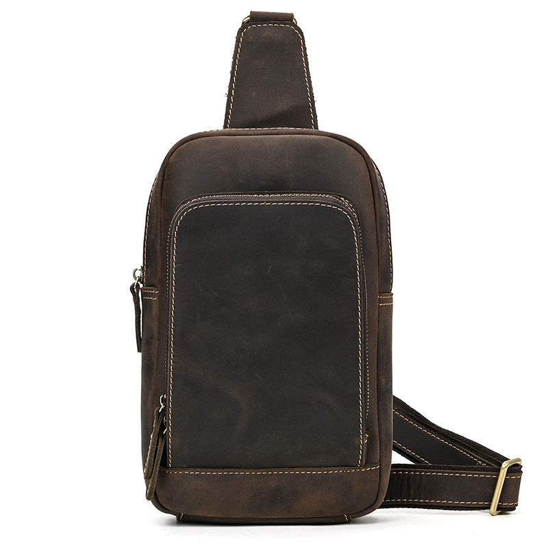 Mens Waist Vintage Bag Single Shoulder Chest Sling Pack Outdoor Sports Riding Cycling Front s Genuine Leather 694e8