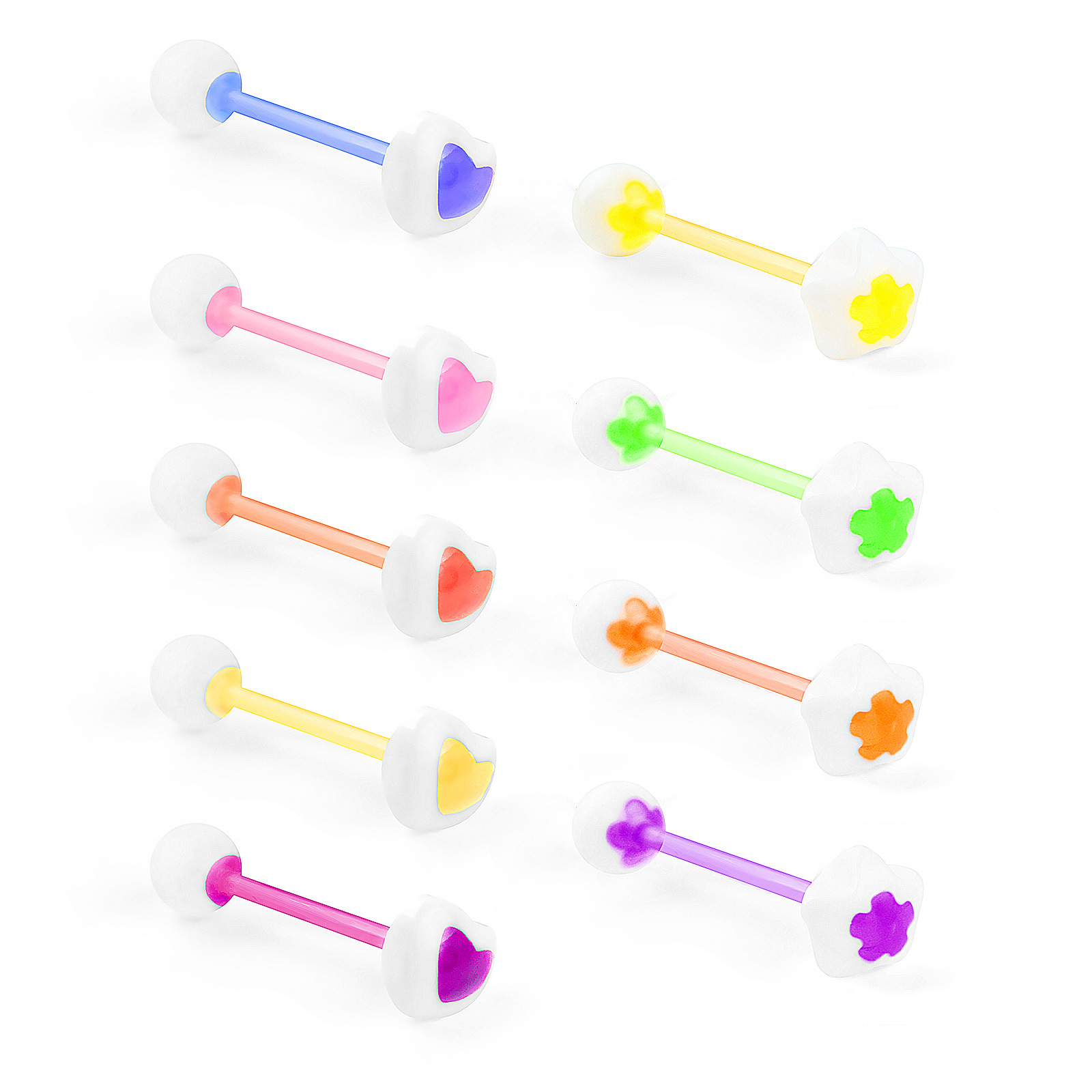 10Pcs color love flower tongue nail breast ring acrylic tongue ring body piercing jewelry