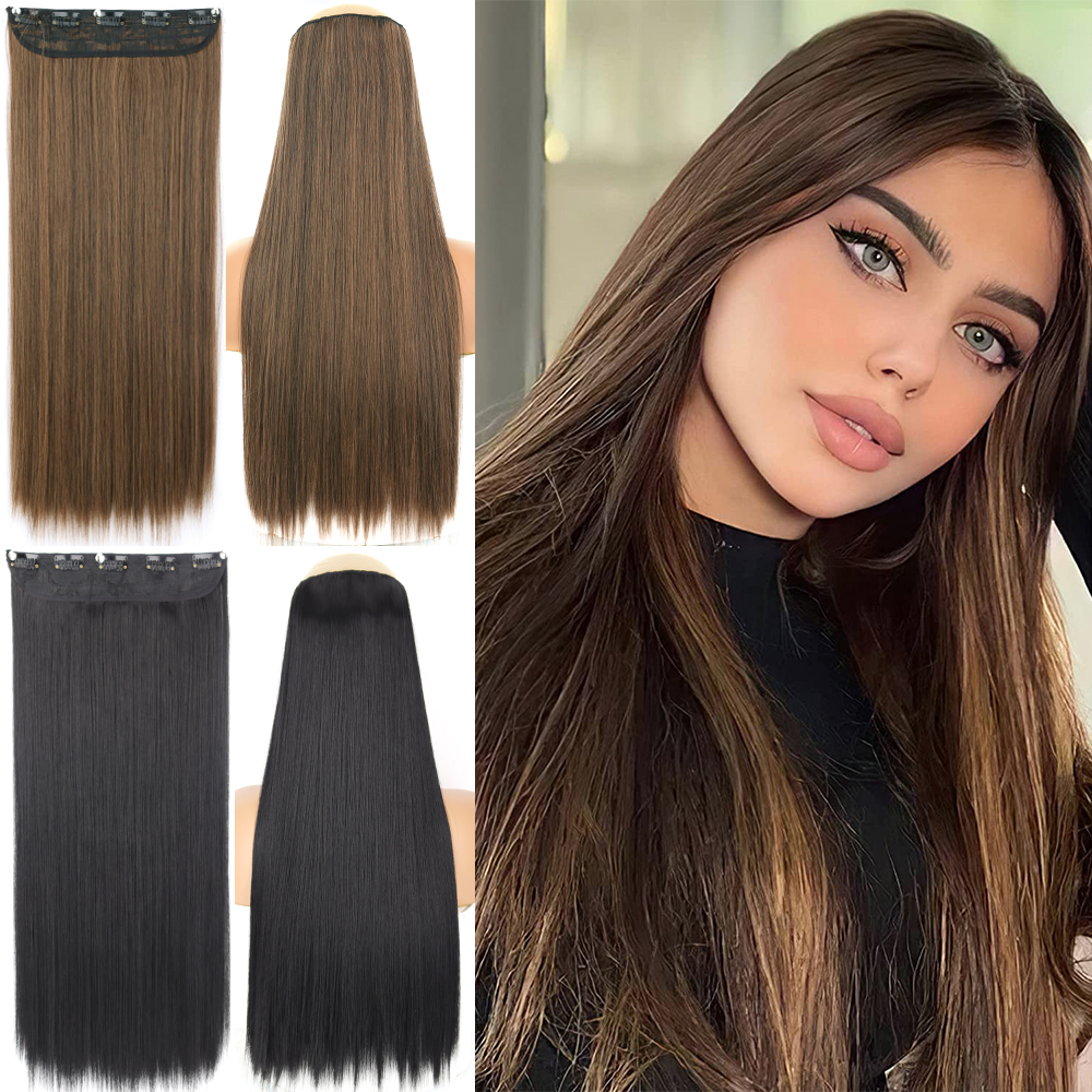Clips Long Straight Clip In Hair Extensions Synthetic Heat Resistant One Piece False Blonde Black Brown Hairpiece For Women 666dc 5