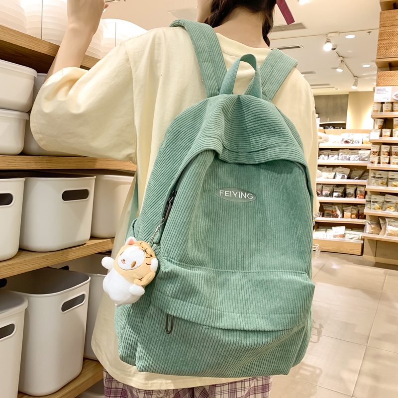 Vintage Corduroy Women'S Backpack Solid Color Simple Female Student School Bags Lady Travel Book Bag Kawaii Boy Girl Backpack e3675