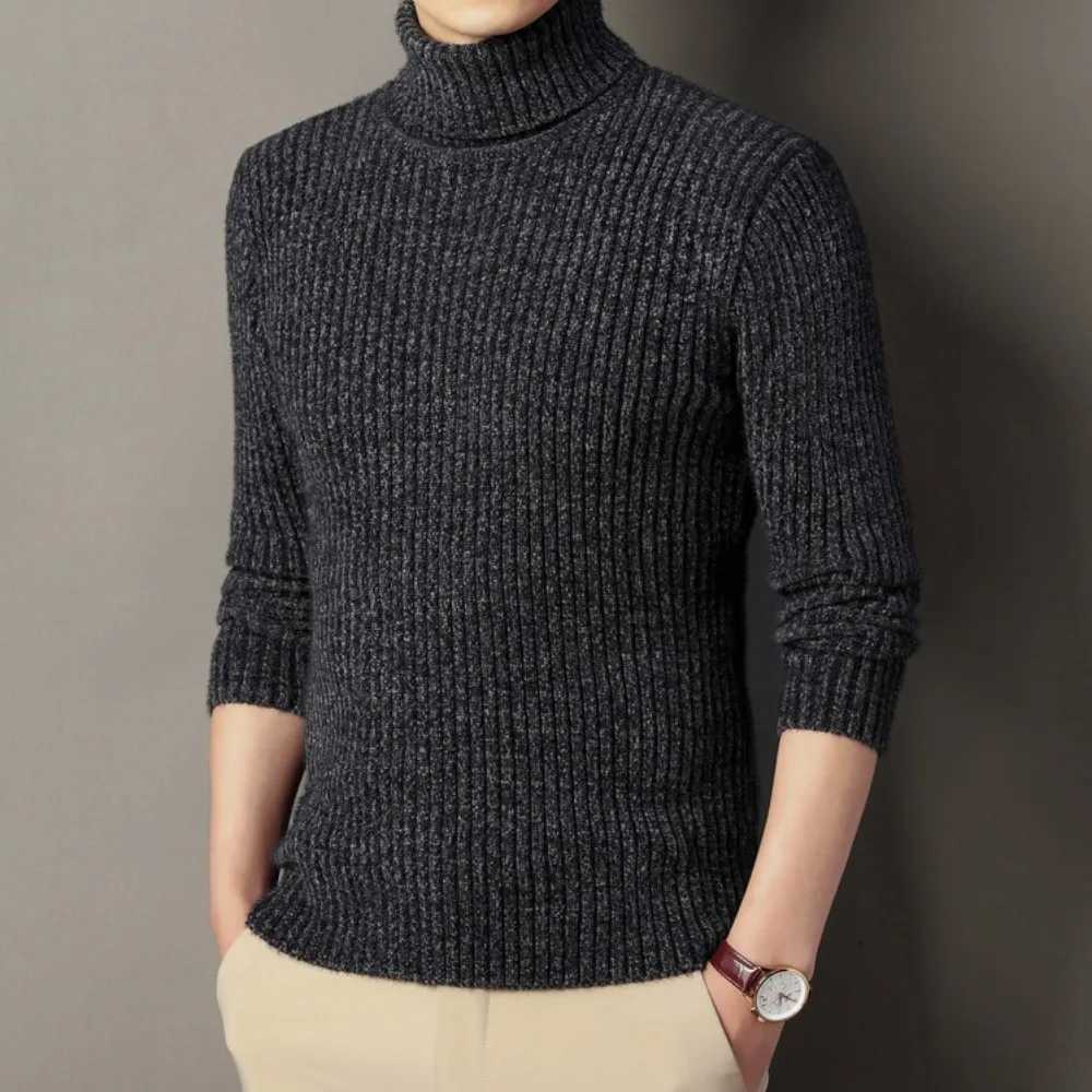 Mens Turtleneck Sweater Mens Casual Full Match Elastic Pulling Knitted Sweater Top W2411111