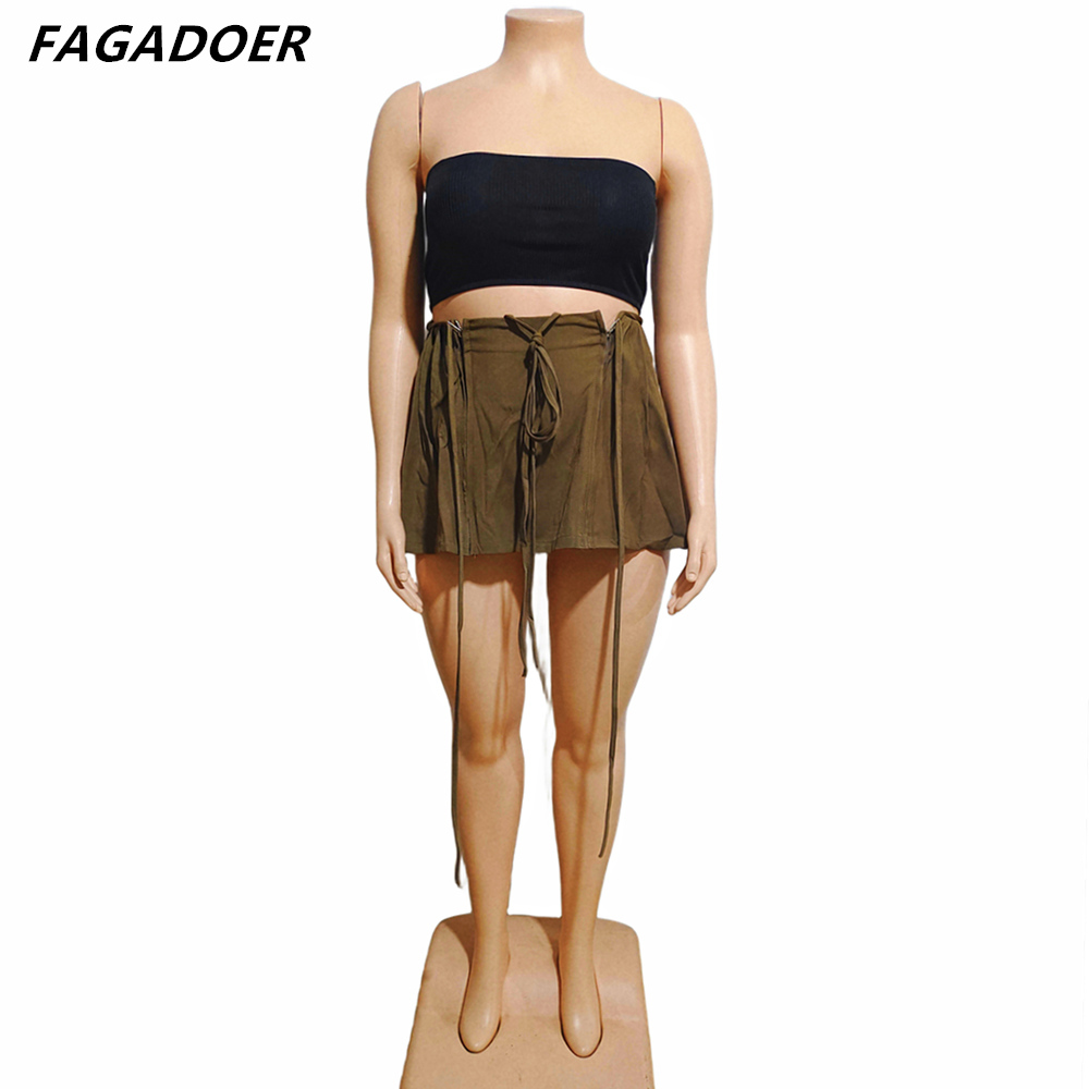 FAGADOER Y2k Pleated Mini Skirt Women 2023 INS Hotsweet Streetwear High Waist Irregular Drawstring Zipper Sexy Pleated Skirt b17f2