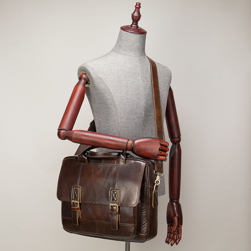 Men's Leather Genuine Bag Office Mens Briefcase Vintage Engraved Messenger Men Handbag For 14"Laptop 7406 73ef8