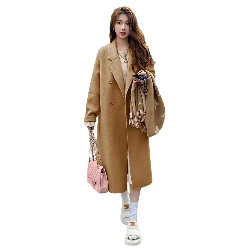 Pink coat womens loose medium long wool jacket autumn/winter Korean fashion trend jacket 241111