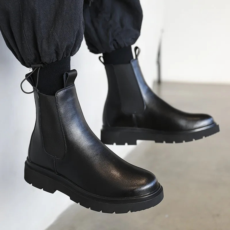British Soft Leather Slip-on Mens Chelsea Boots Soft-soled Autumn Winter er Shoe Fashion Black Casual Ankle Boots Men 241112