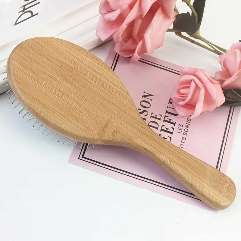 Wood steel needle air cushion comb hair brush battery hair brush scalp massage to improve hair health wood blade chamfering comb W241112