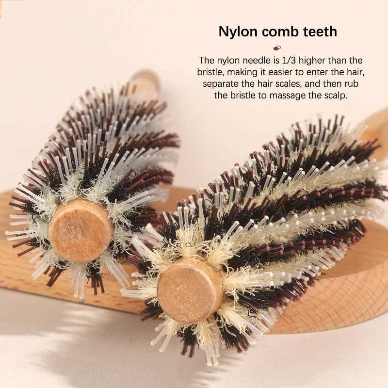 Type 4 Wooden Handle Round Curling Brush Straight Twill Hair Combing Brush Round Barrel Curling Brush Curling Tool W241112