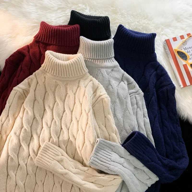 Autumn and Winter Mens Thick Sweater Solid Color Turtle Neck Long Sleeve Warm Basic Classic Knitted Sweater W2411111