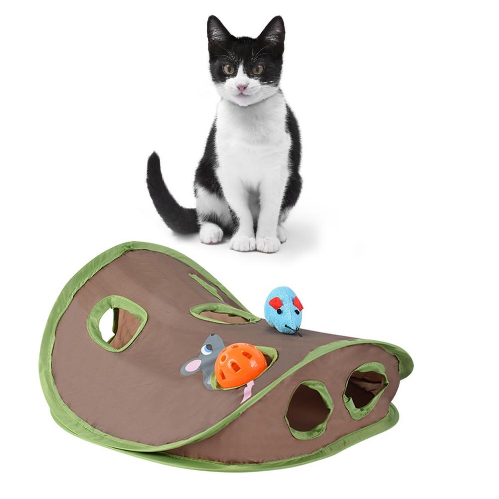 Cute Cat Interactive Hide Seek Game 9 Holes Tunnel Mouse Hunt Intelligence Toy Pet Hidden Hole Kitten Foldable Toys Free shipping
