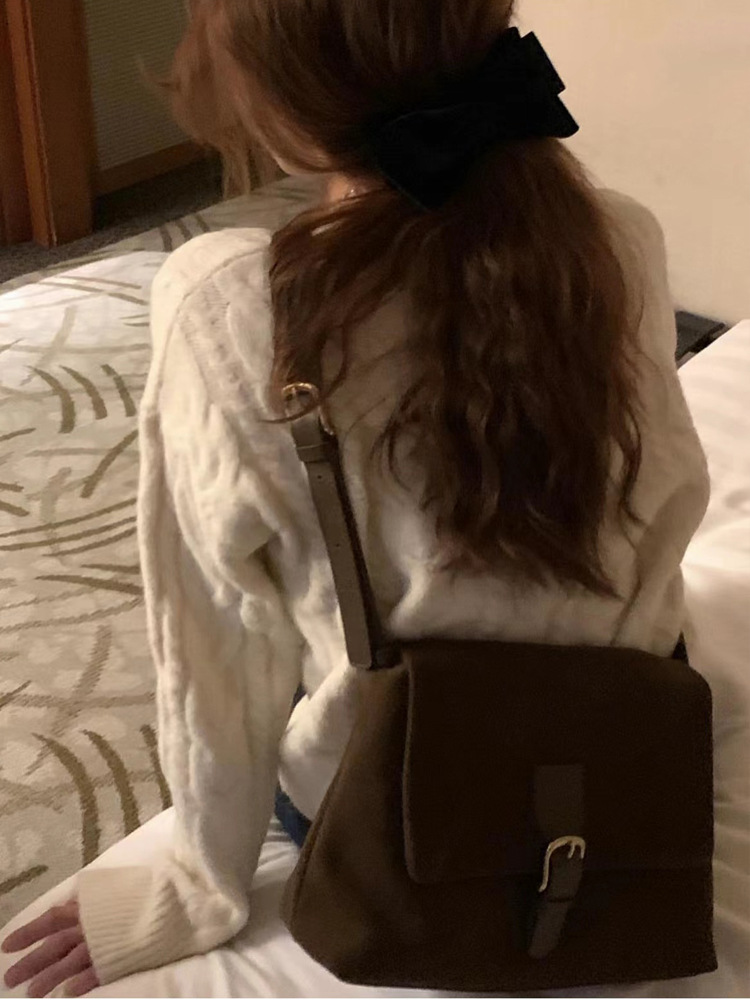 Vintage Faux Suede Crossbody Bag for Women Simple Large Capacity Brown Shoulder Bags Retro Design Female Tote Purse Handbags