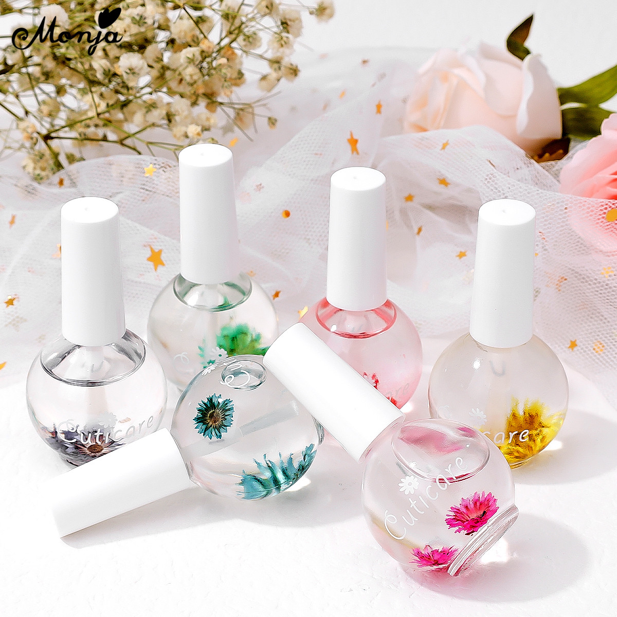 Monja 15ml Nail Treatments Flower Fragrance Oil Nourishment Finger Cuticle Soften Dead Skin Remove Manicure Pedicure Care Tool