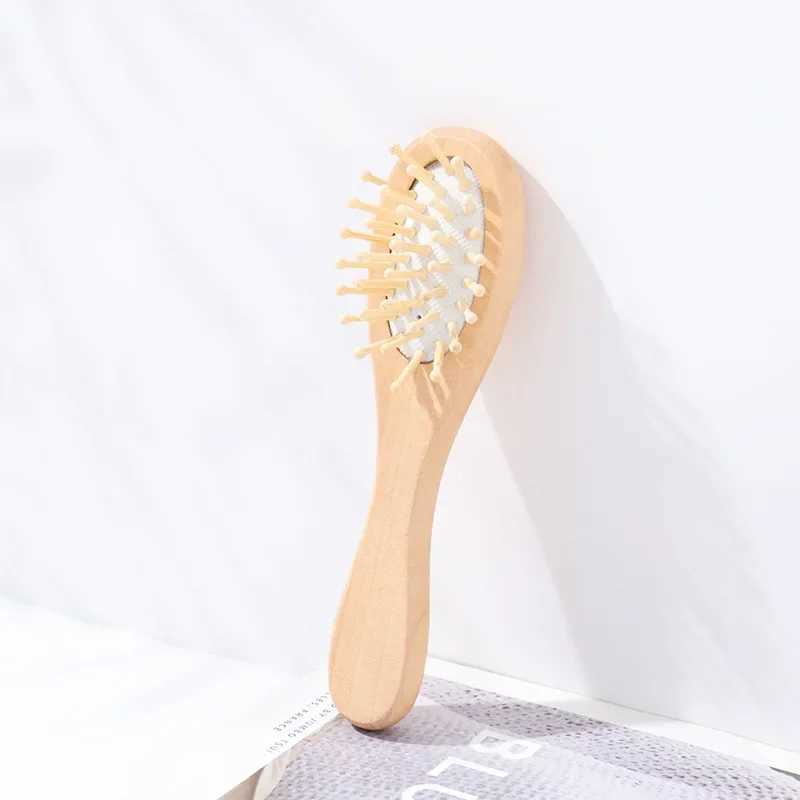 Baby brush and comb set wooden handle baby round brush natural goat hair brush baby cradle cap brush W241112