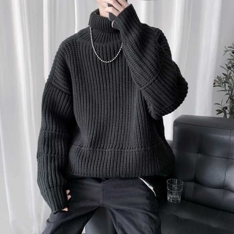 Winter sweater mens casual turtle neck zipper mens long sleeved ribbed sweater Korean fashion warm knit sweater W2411111