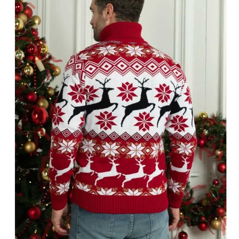 Christmas reindeer turtle neck sweater Christmas knitted long sleeved couple skydiving warm winter sweater W2411111