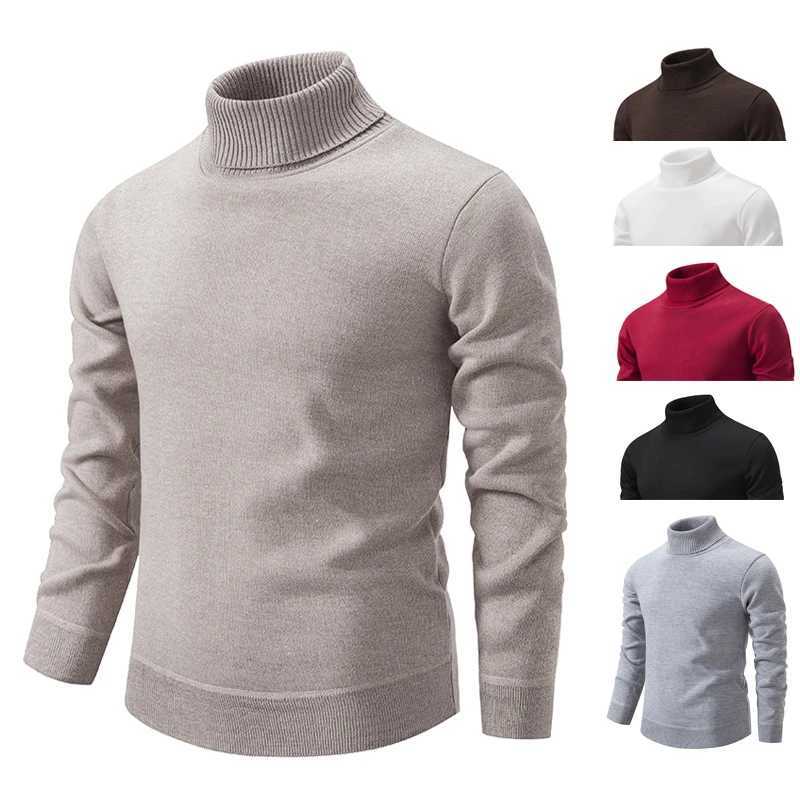 Mens Turtle Neck Sweater Solid Color Winter Pulling Warm Crossover Black Slimming Casual Knitted Mens Sweater W2411111