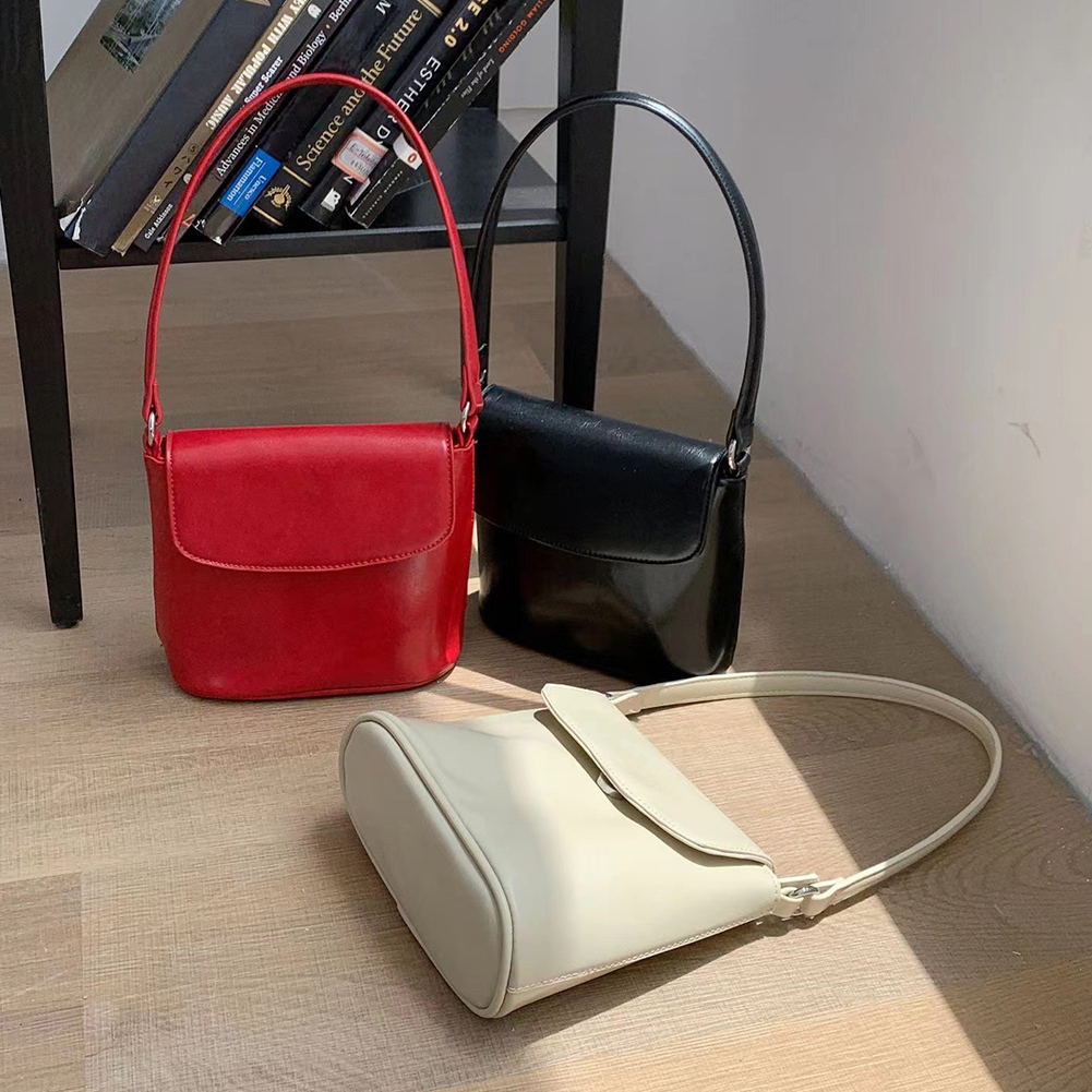 Women Bucket Shoulder Bag Solid Color Casual Crossbody Purse PU Leather Classic Satchel Bag Female Commute Bag