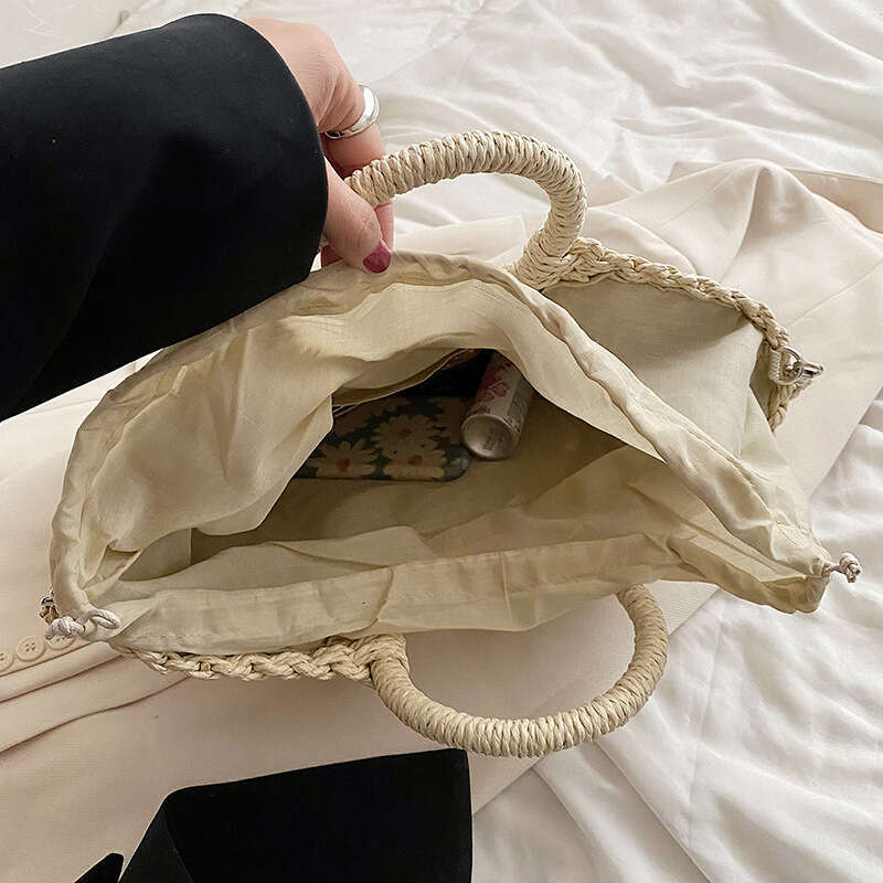 Straw Woven Handbags For Women Handmade Travel Seaside Beach Summer New Handle Bucket Shopping Tote Bag Basket Bolsa