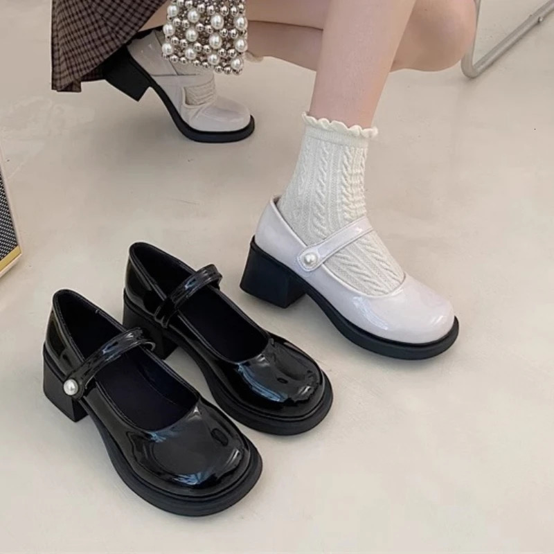 Vintage Mary Jane Shoes Womens Round Toe Pu Leather Mid Heel French Fashion Sweet Girls Ladies Lolita Jk Uniform Shoe 241112