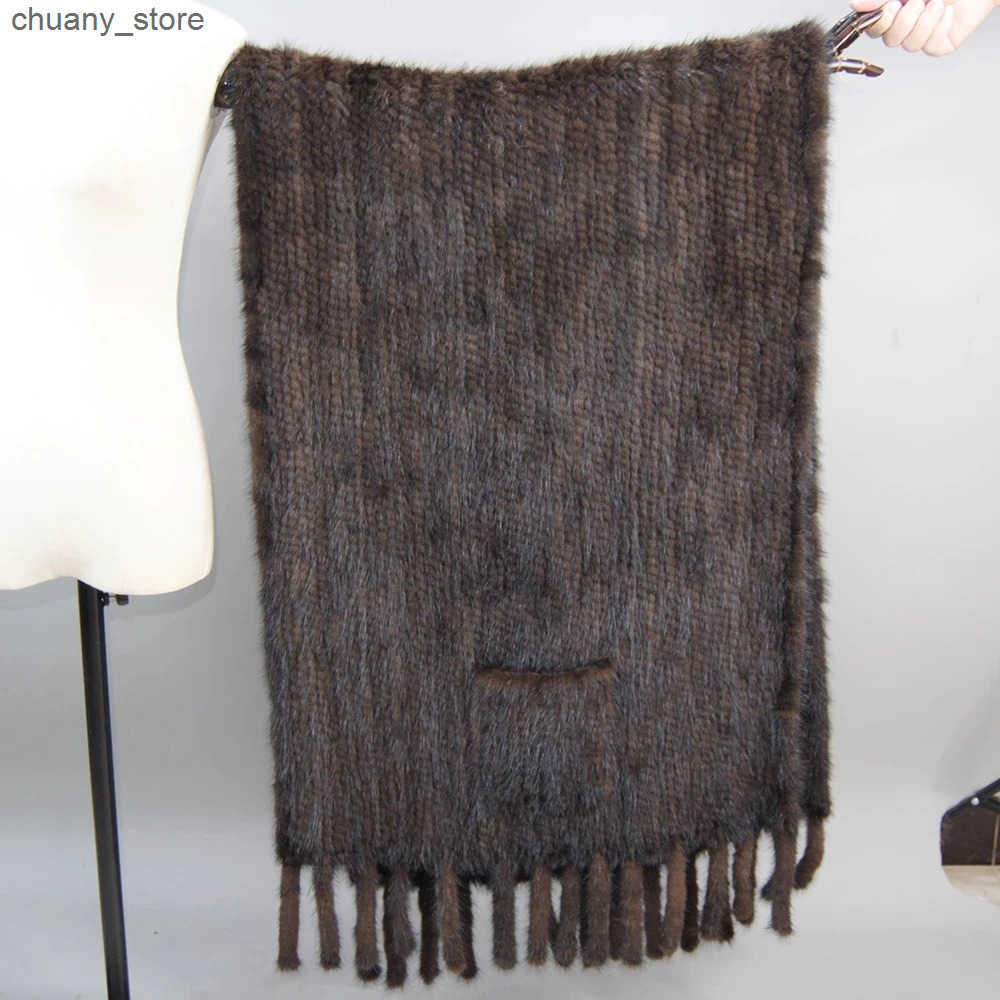 Scarves Long winter real mink scarf for women natural mink shawl for women knitted real mink Pashmina scarf for women L240910