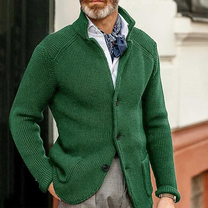 Autumn coat long Sve pocket casual single chest trend sweater mens stand up collar knitted cardigan wool sweater M241111
