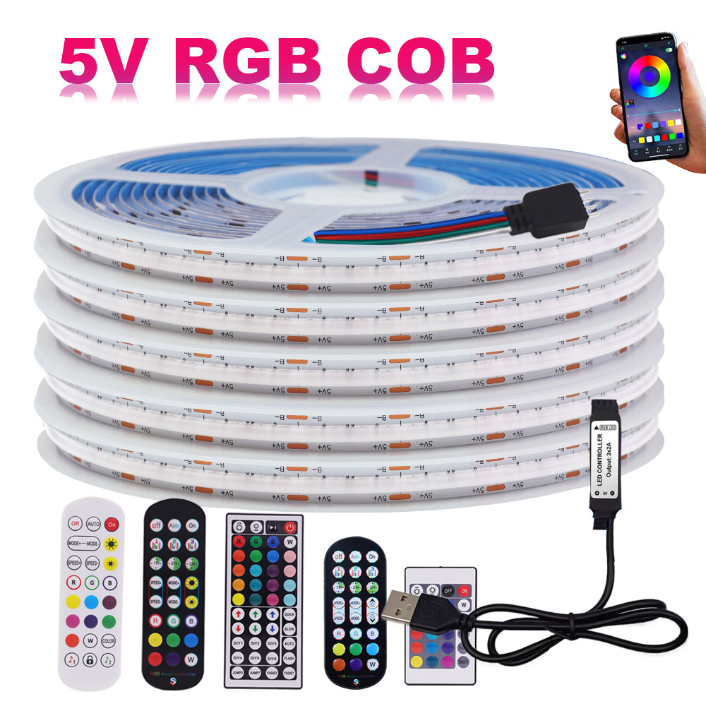 COB DC5V RGB LED Strip Light Bluetooth-compatible Remote Control 576LED/m High Density Linear Lamp Flexible Tape Home Decoration 576/m