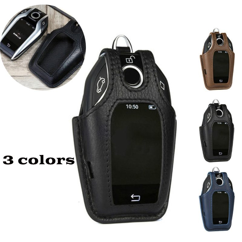 Leather Remote Key Fob Case Cover Bag For 2016 2017 7 Series G11 G12 Display Key Holder Car Key Shell Car Key Accessories 910a9