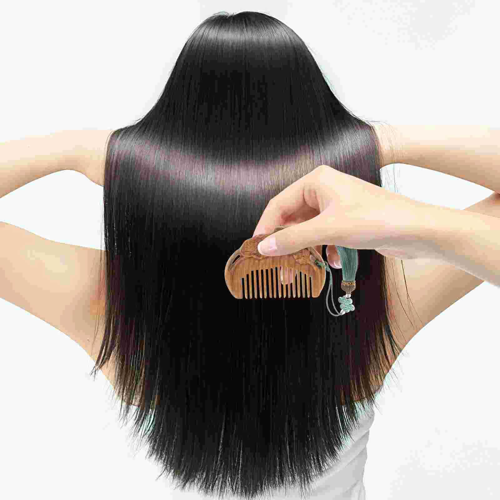 Hawthorn comb wooden skin massager Japanese style carving lotus flower anti-static hair W241112