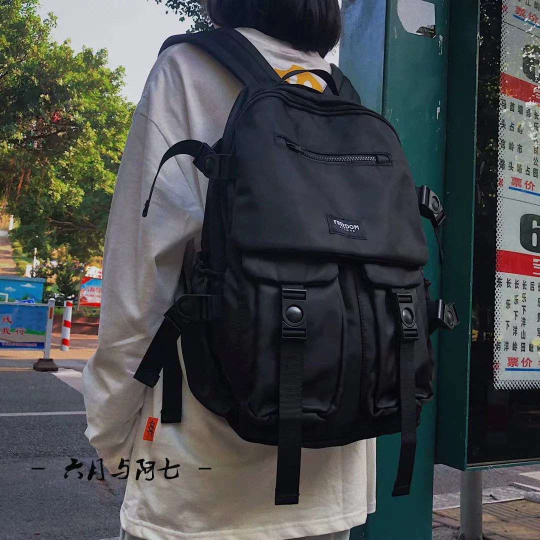 Womens Bag Trend Techwear Harajuku Nylon Large Capacity Aesthetic Gothic School Backpack Womens Motorcycle Rucksack 241111