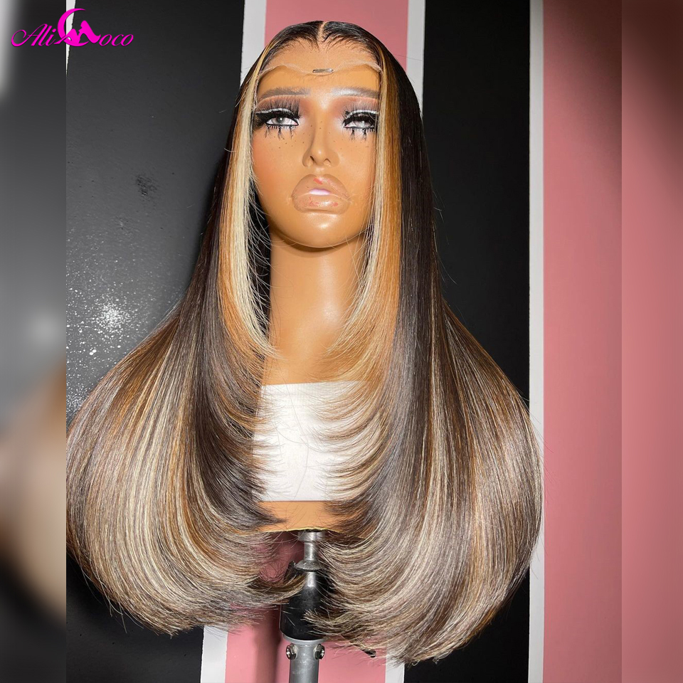 Brown Blonde 5x5 Lace Closure Wig Highlights Colored Malaysian Straight Body Wave 13x6 Lace Front Human Hair Wig For Black Women 3bbb8