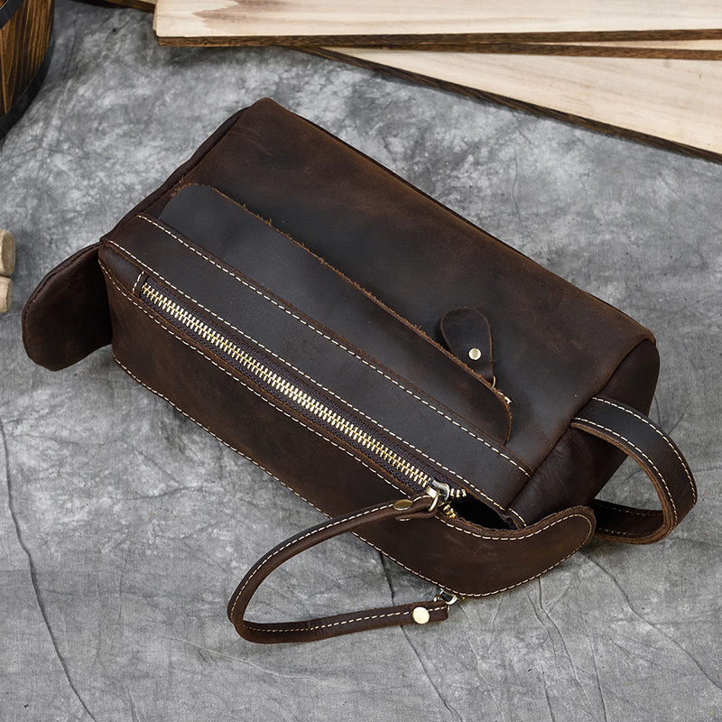 Vintage Leather Storage Bag Clutch s Men Wash Toiletry kits Crazy Horse Clutches 30794
