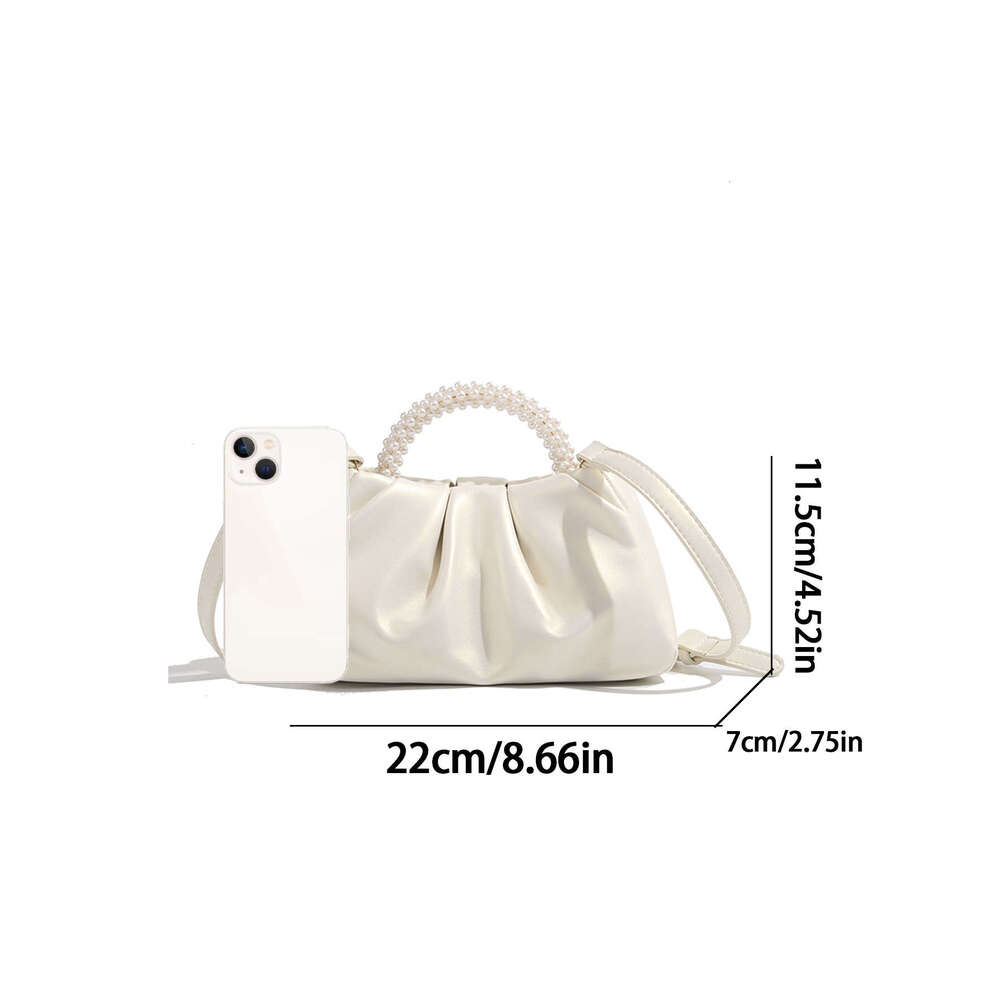 French pleated 2024 Advanced sense fairy Pearl small handbag Gentle wind crossbody cloud bag female