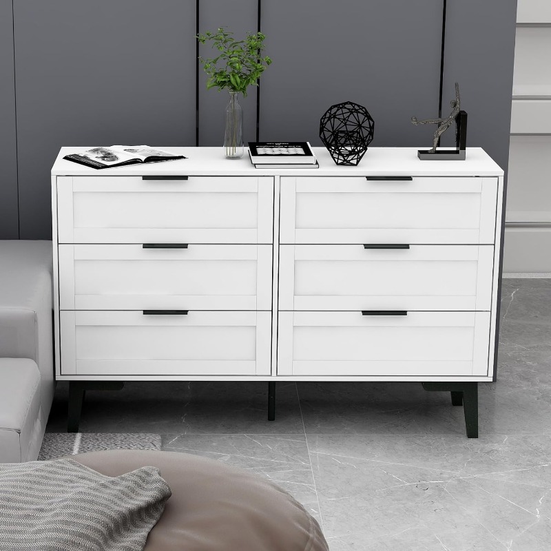 TaoHFE 6 Drawer Dresser for Bedroom Modern White Chest of Drawers for Nursery Wood Dresser for Kids Vanity Desk White Dresser