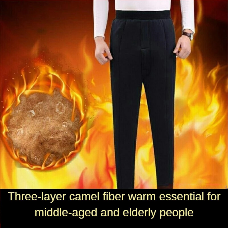 Thermal Underwear Men Winter Cold Stretch Warm Middle Aged Elderly Waist Protection Camel Hair Cottonpadded Trousers 241107Z