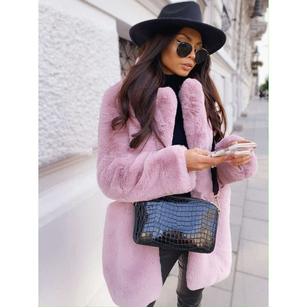 shanshi fur coat women Temperament Commuter Long Sleeve Lapel Faux Solid Color Warm Large Coat Women's Fur