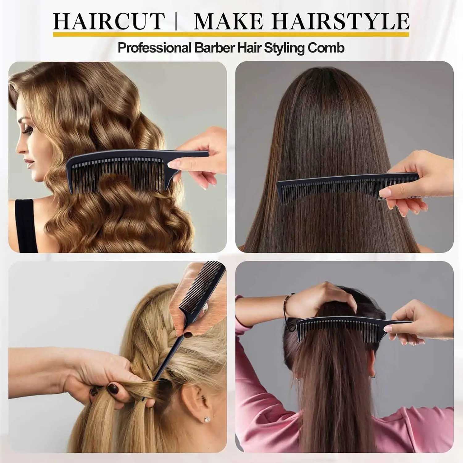 4 combs suitable for both women and men high-quality black carbon fiber hair comb set for teasing and cutting used for hairstylists combs. W241112