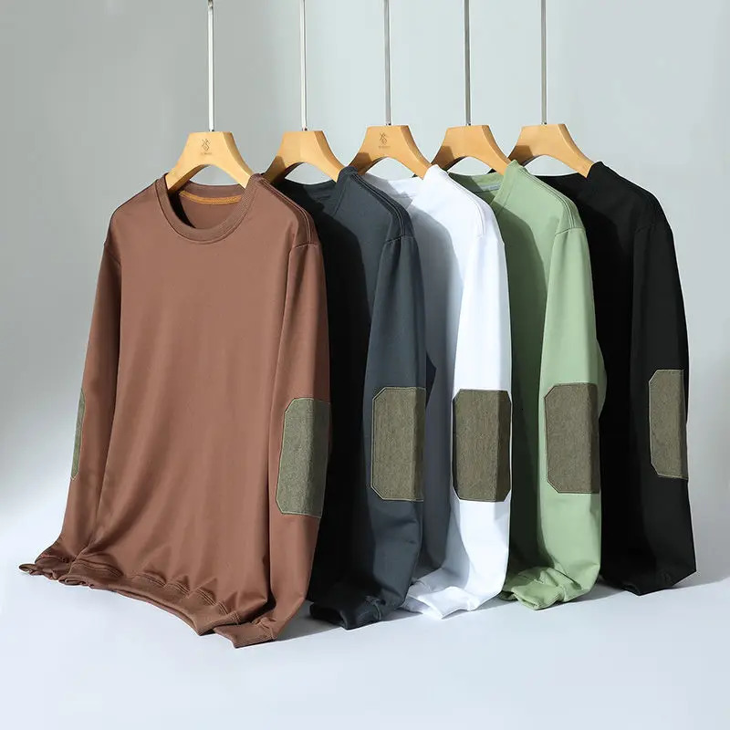 Korean Fashion Mens Comparison Long Sleeve T-shirt Spring/Summer Mens Round Neck Loose Edition Casual Bottom Top 241112