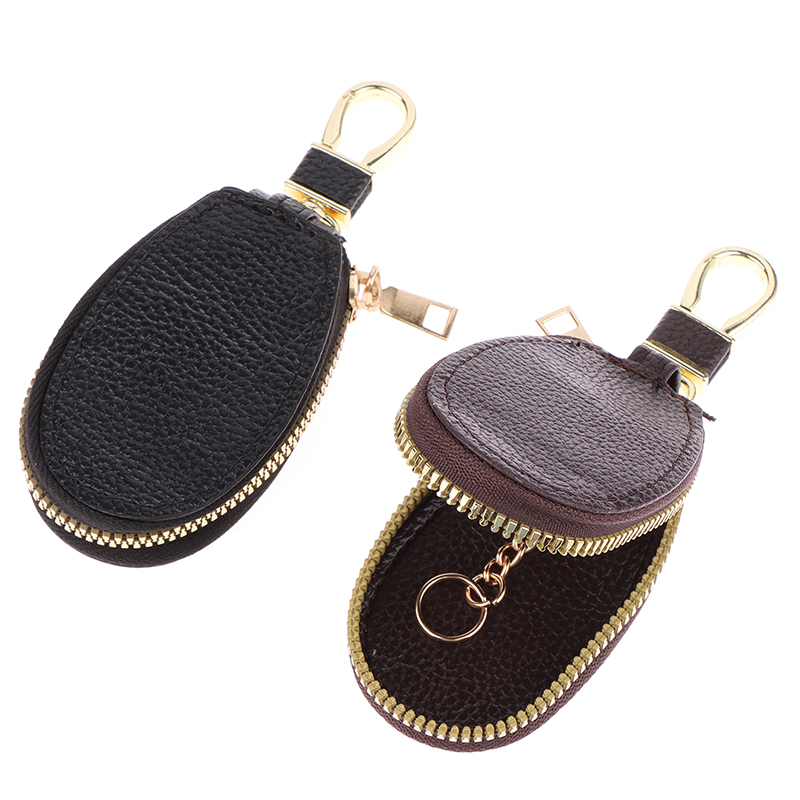 Classic Leather Car Key Bags for Men Women Keychain Holder Organizer Wallet Zipper Hook Key Pouch Coin Purse
