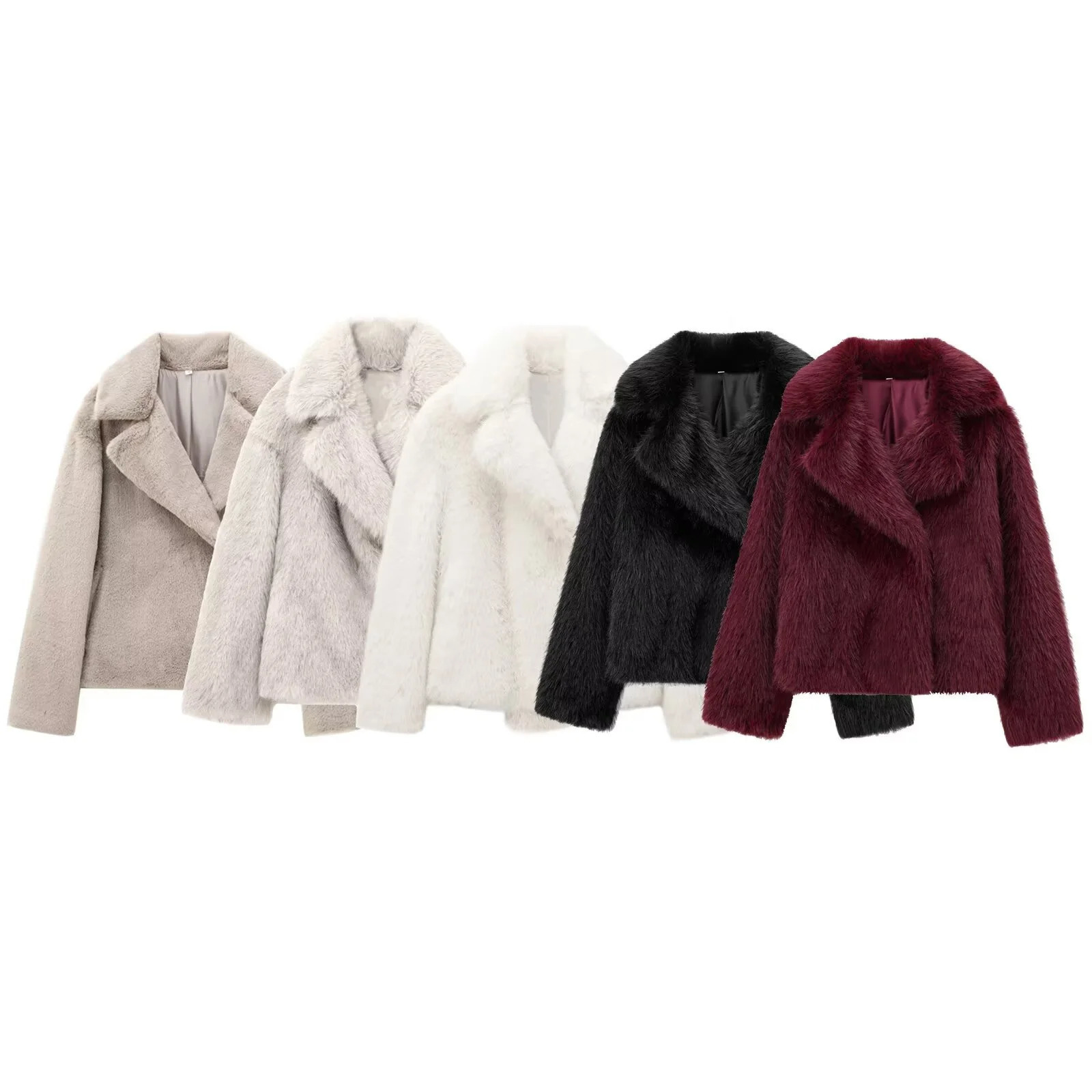 UNIZERA Womens Plush Coat Flip Collar Long Sleeve Solid Color with Pocket Autumn Warm 241112