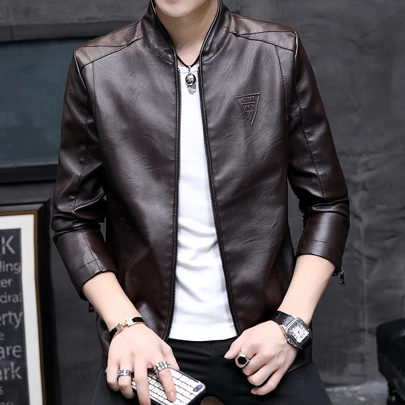 Mens Biker Leather Jacket 2023 Autumn Fashion Trend Decorative Motorcycle Coat 241108