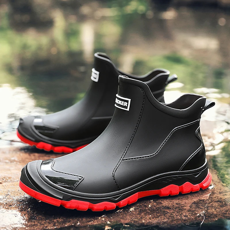 Mens Rain Boots Outdoor Casual Men Ankle Hiking Fishing Water Shoes Waterproof Work Boot Personality Non-slip Male Footwear 241111