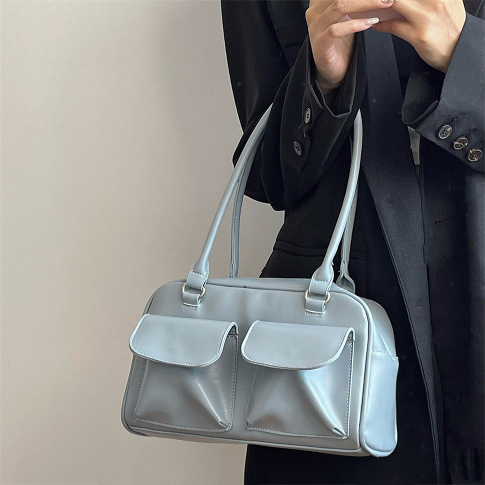 Women Multi Pocket Purse Fashion Zipper Shoulder Bag Casual Leather Tote Handbag Versatile Large Capacity Commuting Bag