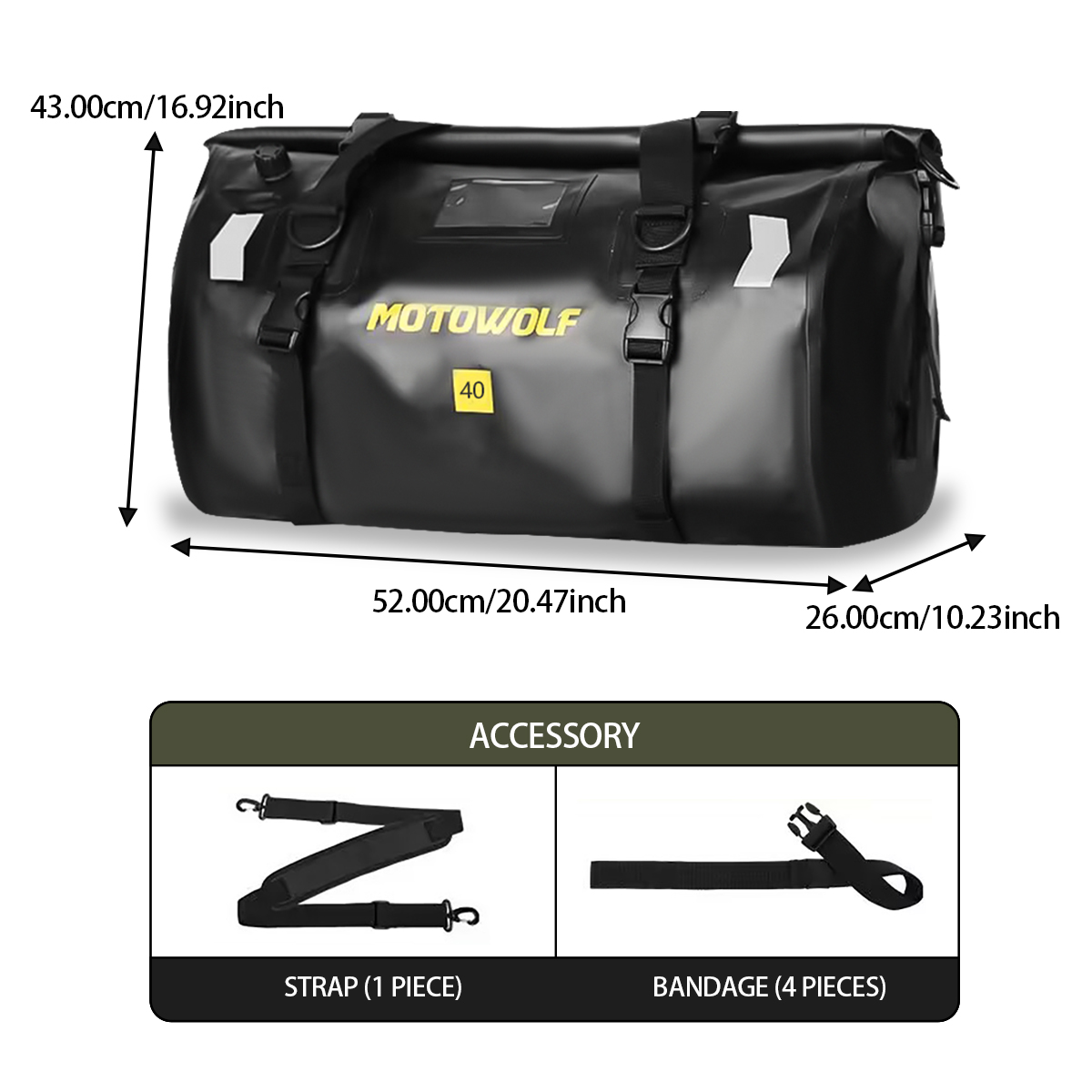Waterproof Motorcycle Tail Travel Outdoor Dry Roll Pack 40L Motorbike Scooter Sport Lage Rear Seat Bag