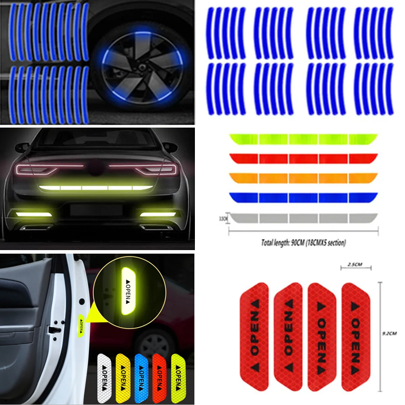 Wheel Hub Tire Stripes Door Safety Opening Sticker Auto Rear Warning Reflective Tape Car Accessories