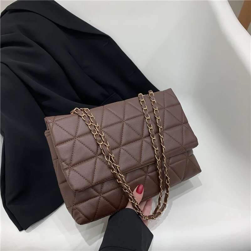 100% Polyurethane Solid Color Chain One-shoulder WOMEN'S Versatile Sewing Small Square Cross-body Bag