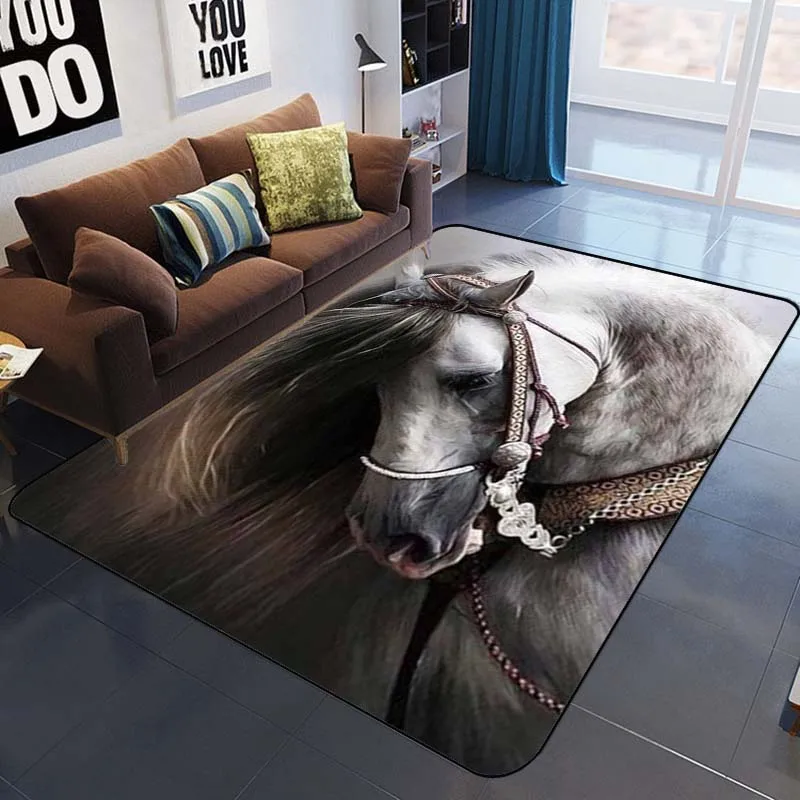 Cute horses strong black horse white horse pattern decorative carpet bedroom living study house pad rug